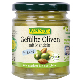 Oliven - grün, gefüllt mit Mandeln in Lake